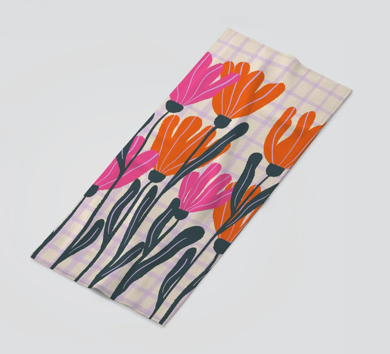 Abstract flowers on a grid pattern 3 beach towel by Wackapacka