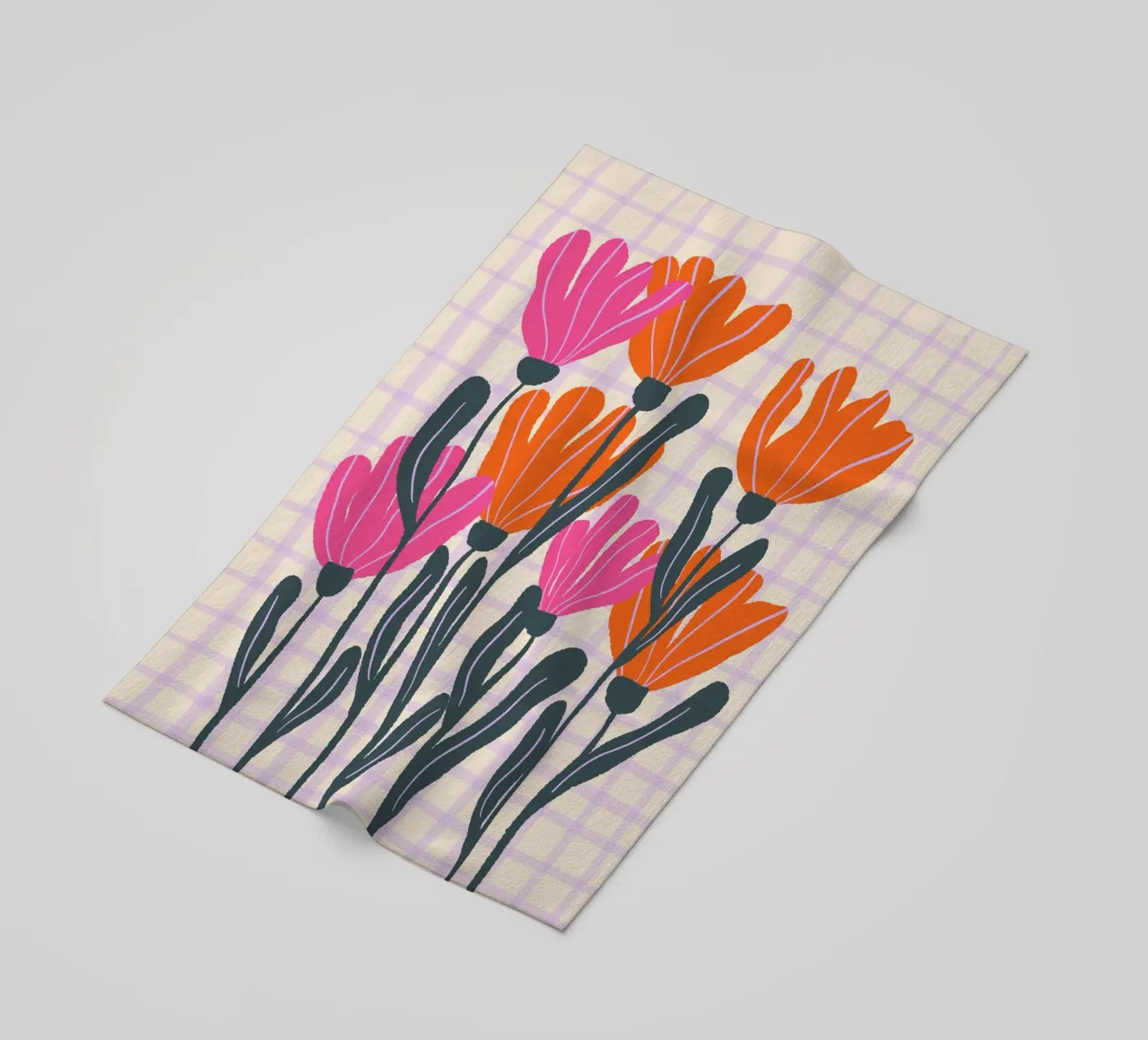 Abstract flowers on a grid pattern 3 beach towel by Wackapacka
