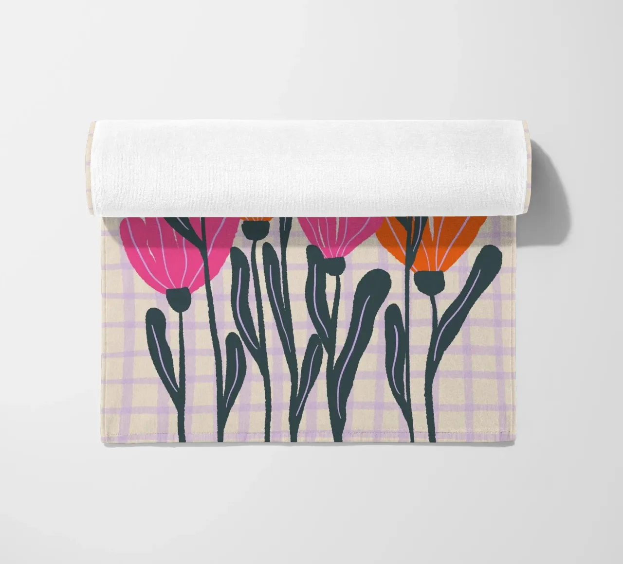 Abstract flowers on a grid pattern 3 beach towel by Wackapacka