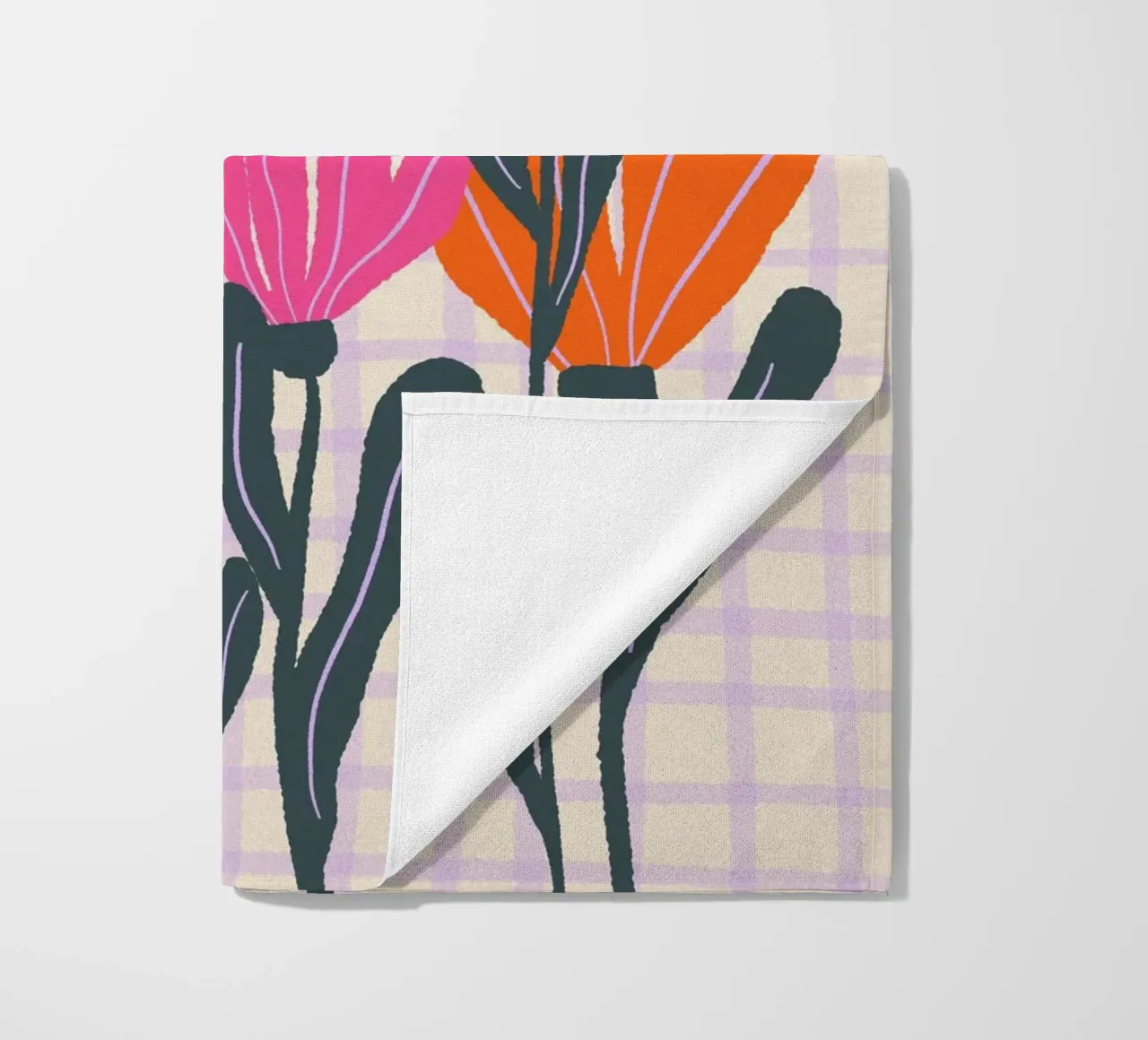 Abstract flowers on a grid pattern 3 beach towel by Wackapacka