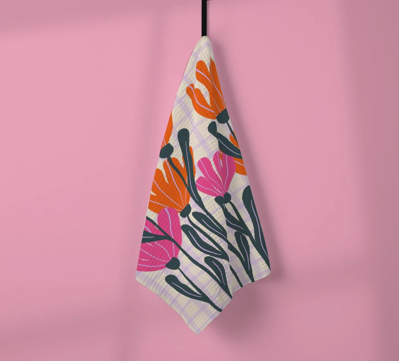 Abstract flowers on a grid pattern 3 tea towel by Wackapacka