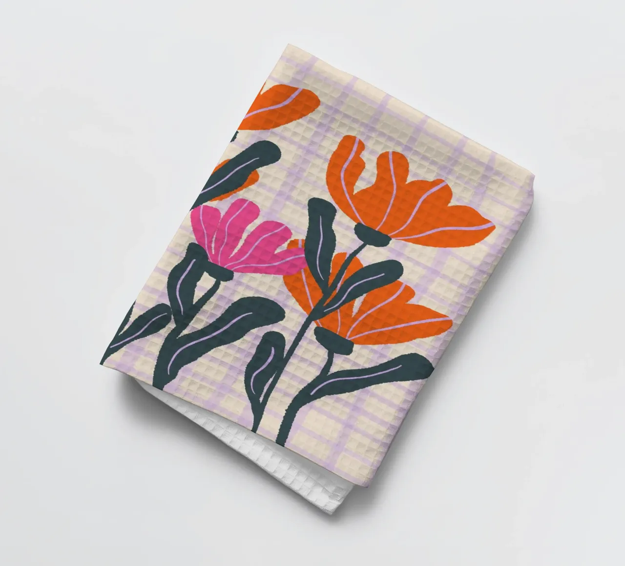 Abstract flowers on a grid pattern 3 tea towel by Wackapacka