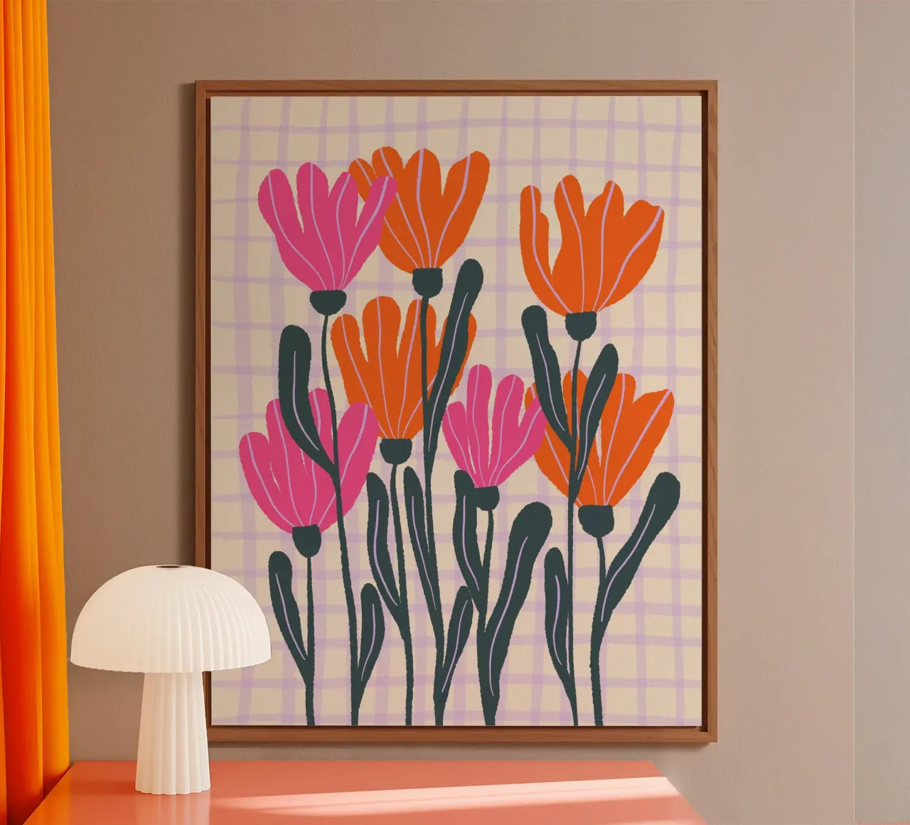 Abstract flowers on a grid pattern 3 alu-dibond by Wackapacka