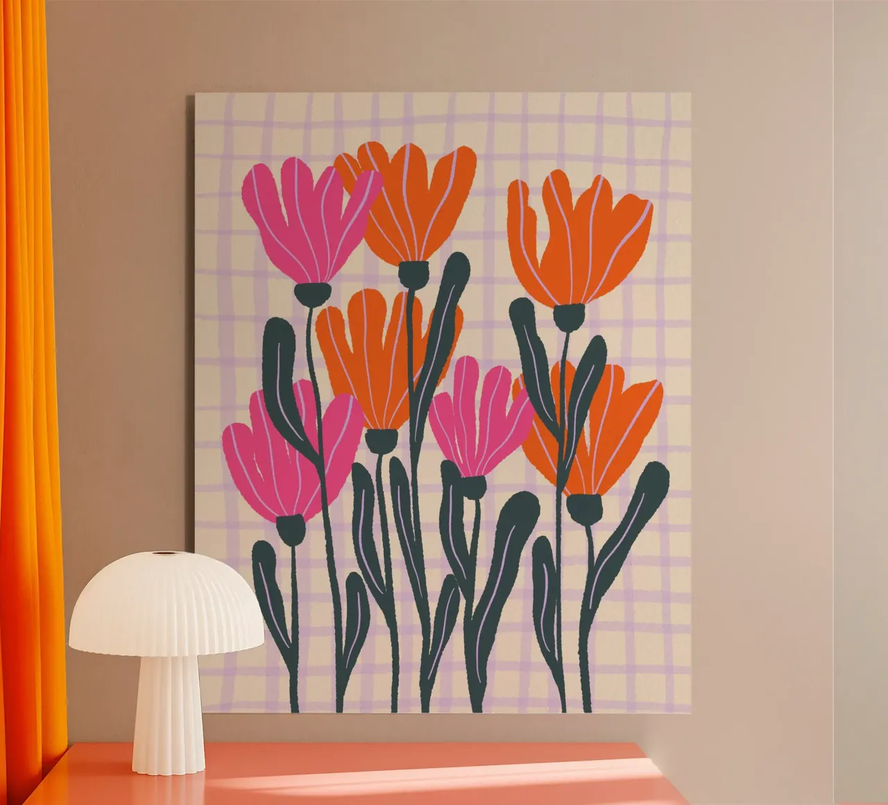 Abstract flowers on a grid pattern 3 alu-dibond by Wackapacka