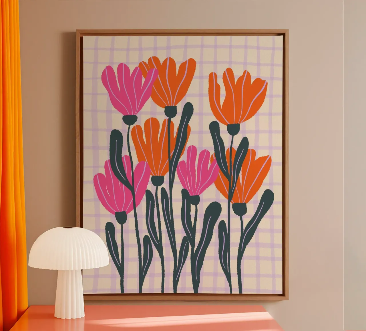 Abstract flowers on a grid pattern 3 canvas by Wackapacka