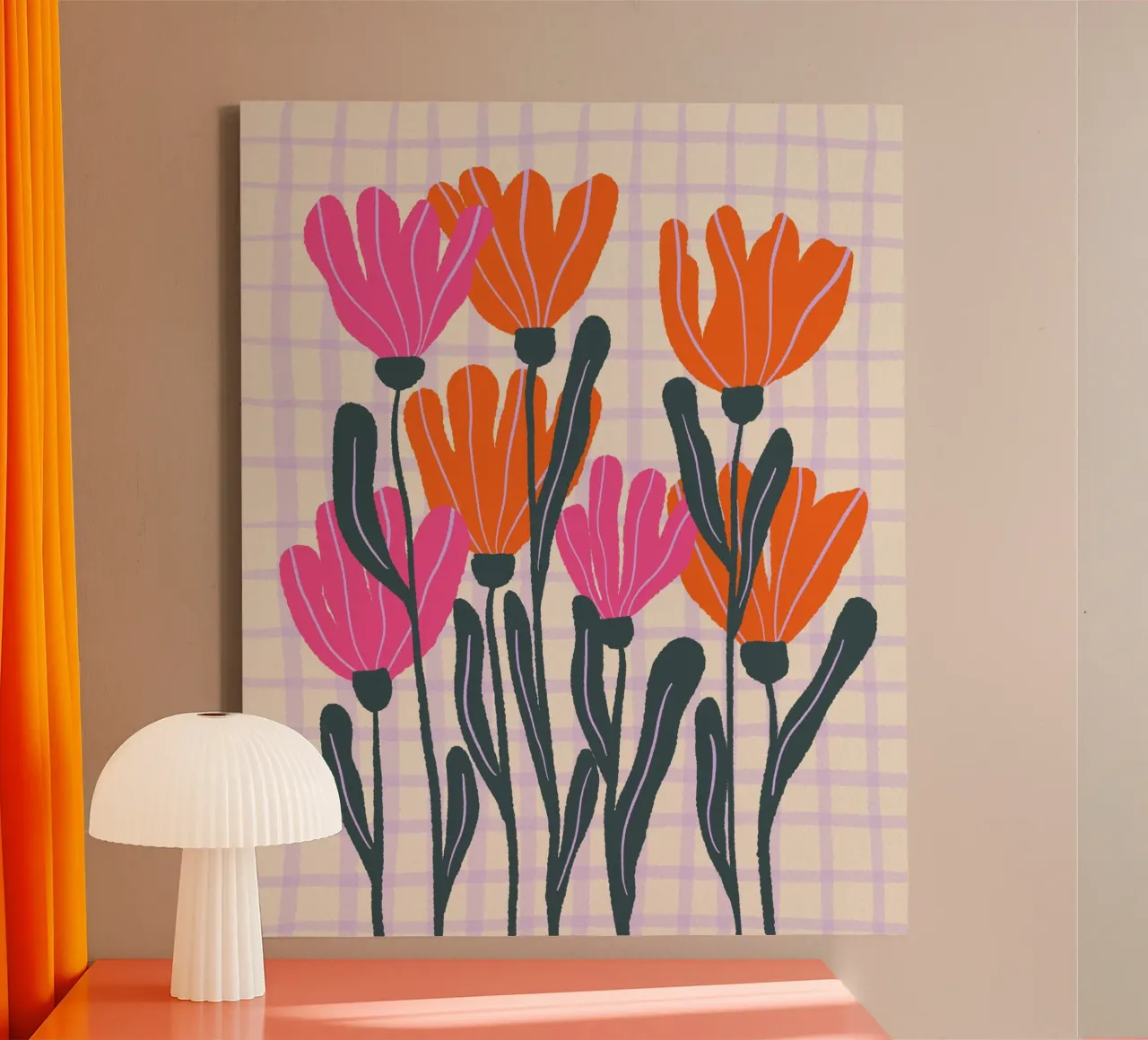 Abstract flowers on a grid pattern 3 canvas by Wackapacka