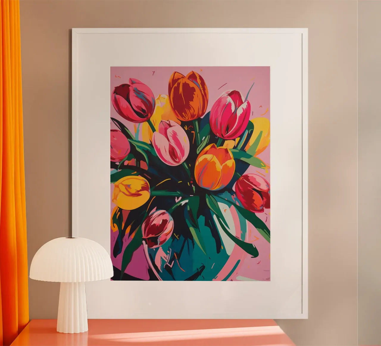 Tulipani colorati poster con telaio in legno da Katja Stehle Design
