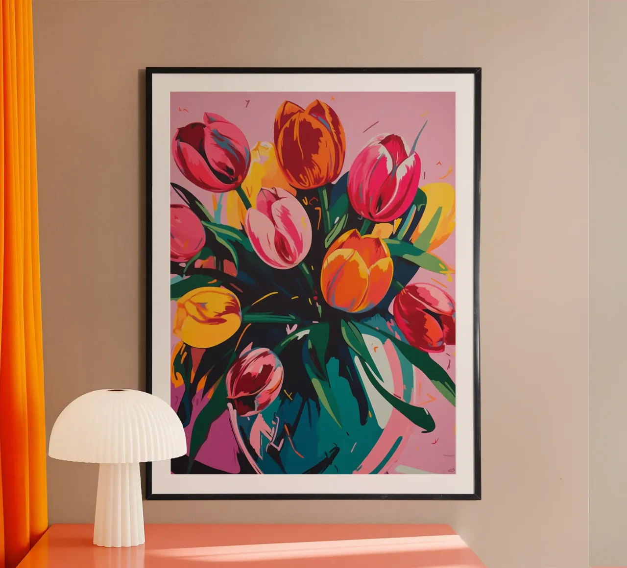 Tulipani colorati poster con telaio in legno da Katja Stehle Design
