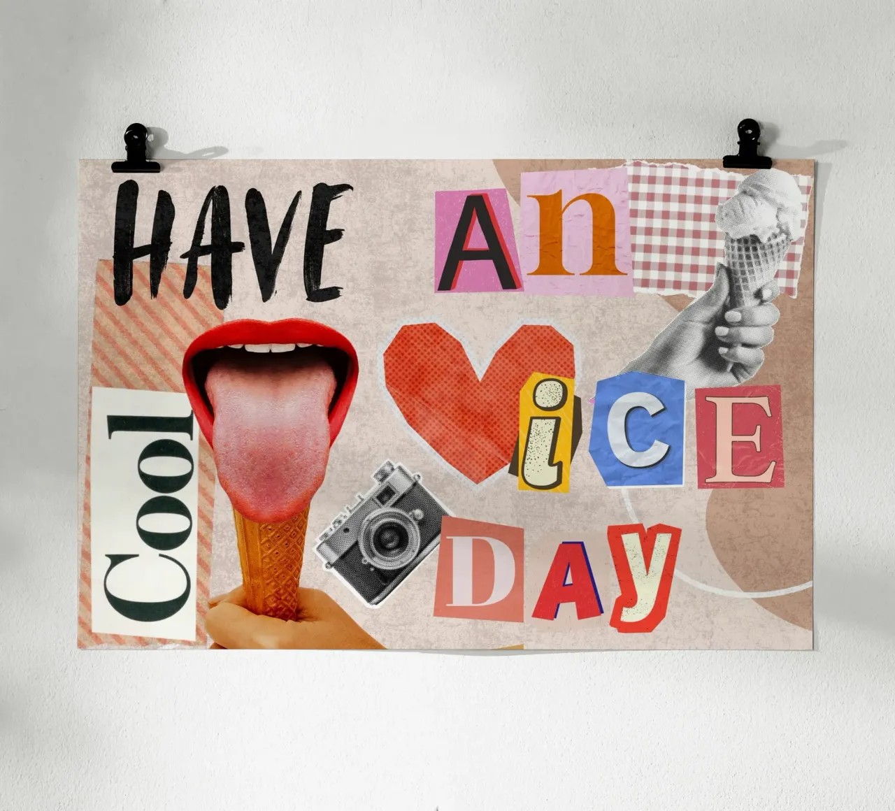 Have an ice day - cool & funny pun to be nice poster con telaio in plastica da Collage Quotes