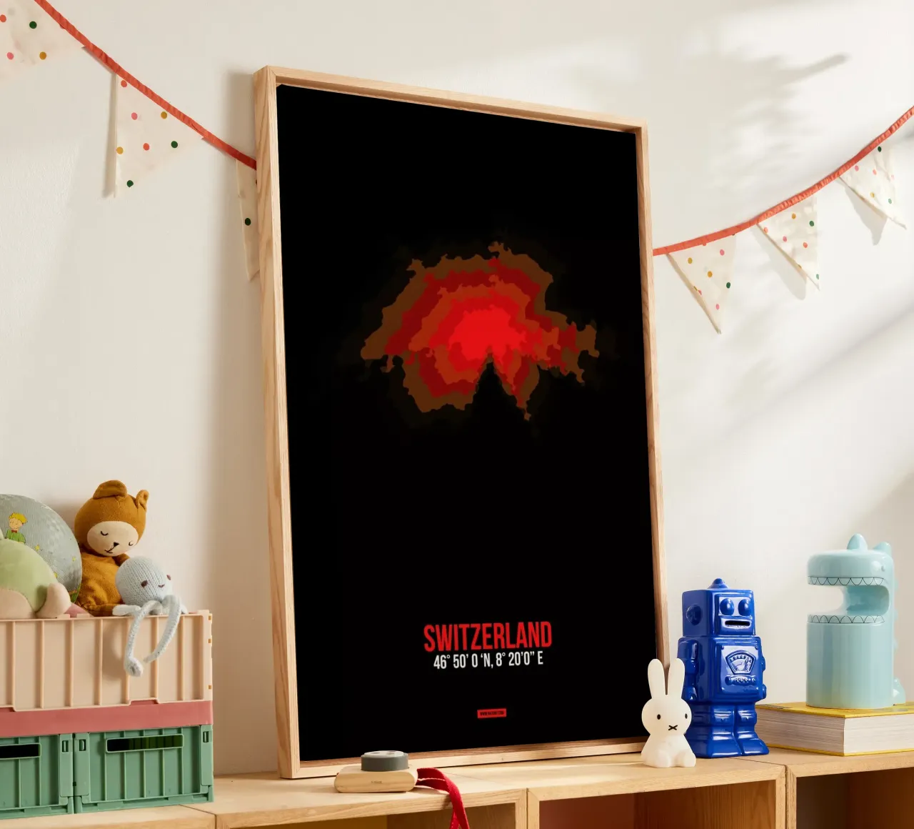 Switzerland Radiant Map tela con Cornice a cassetta da Naxart