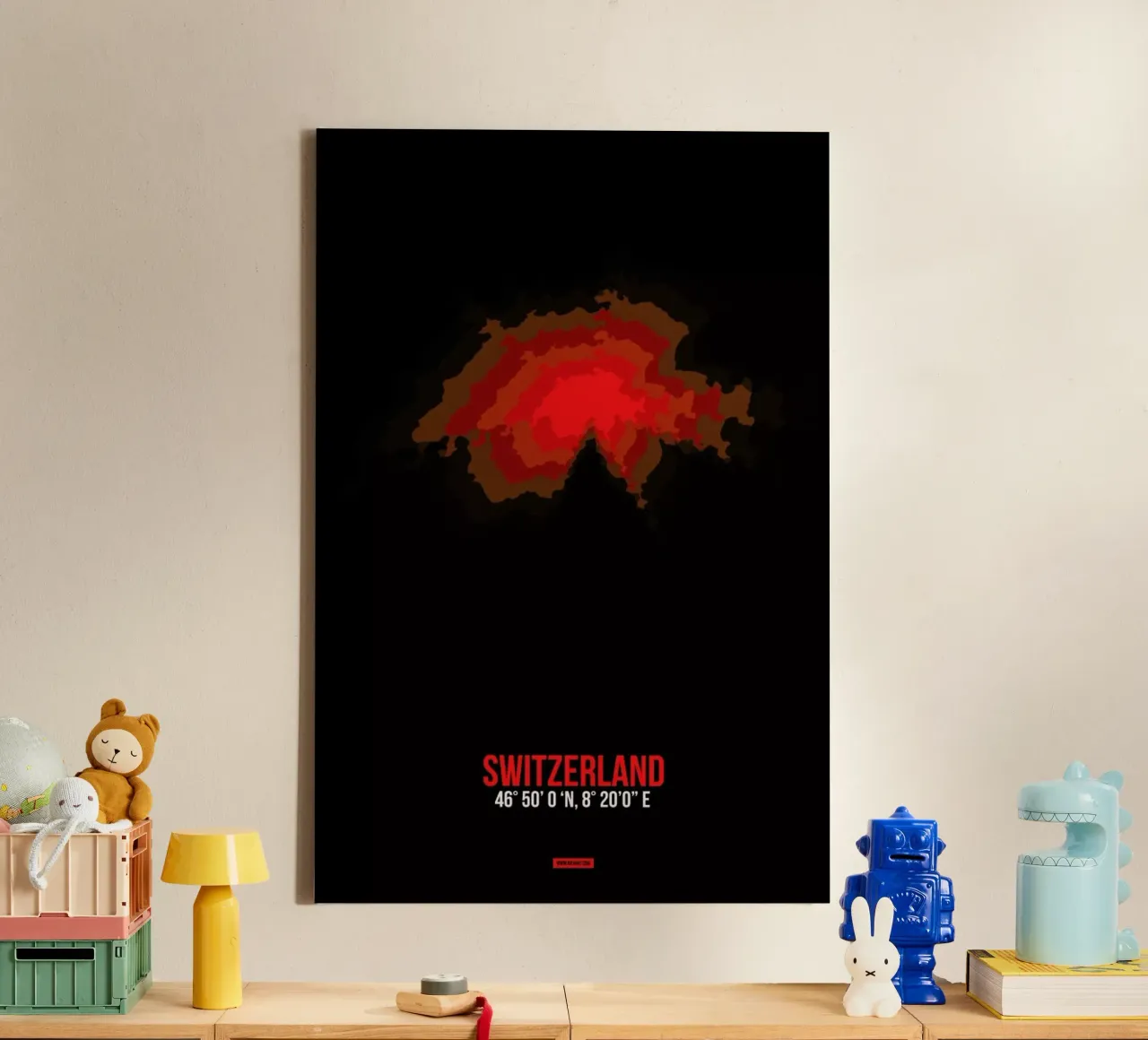 Switzerland Radiant Map tela con Cornice a cassetta da Naxart