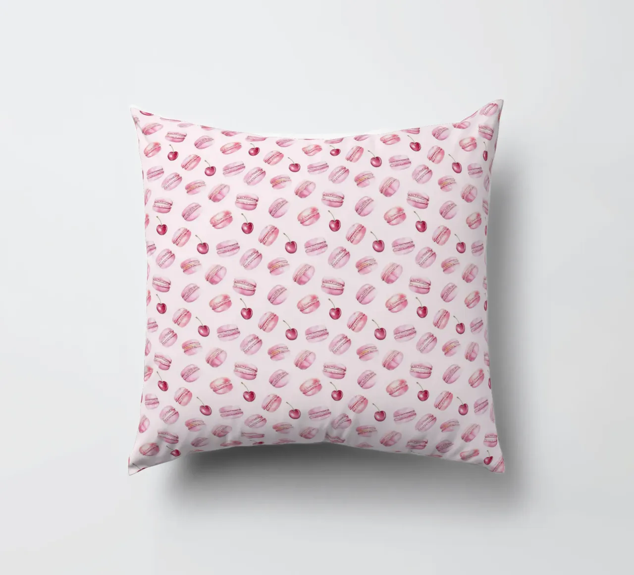 Torta di macaron rosa ciliegia Cibo Preppy Dessert Valentines cuscino da Gentle Echoes Art