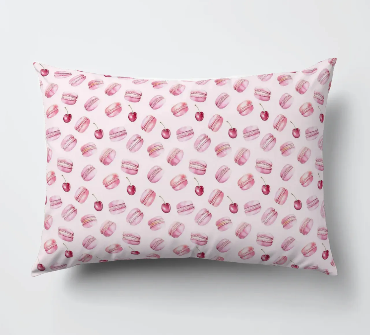 Torta di macaron rosa ciliegia Cibo Preppy Dessert Valentines cuscino da Gentle Echoes Art