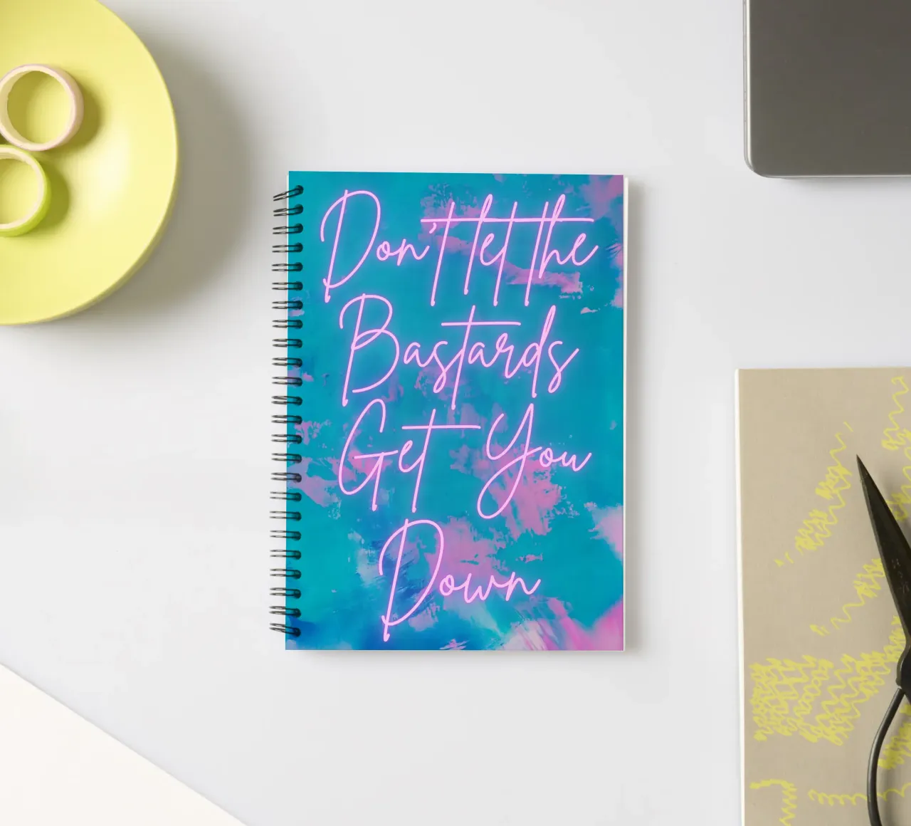 'Don't Let The Bastards Get You Down' Vibrant Abstract Print spiral notebook by FABOArt