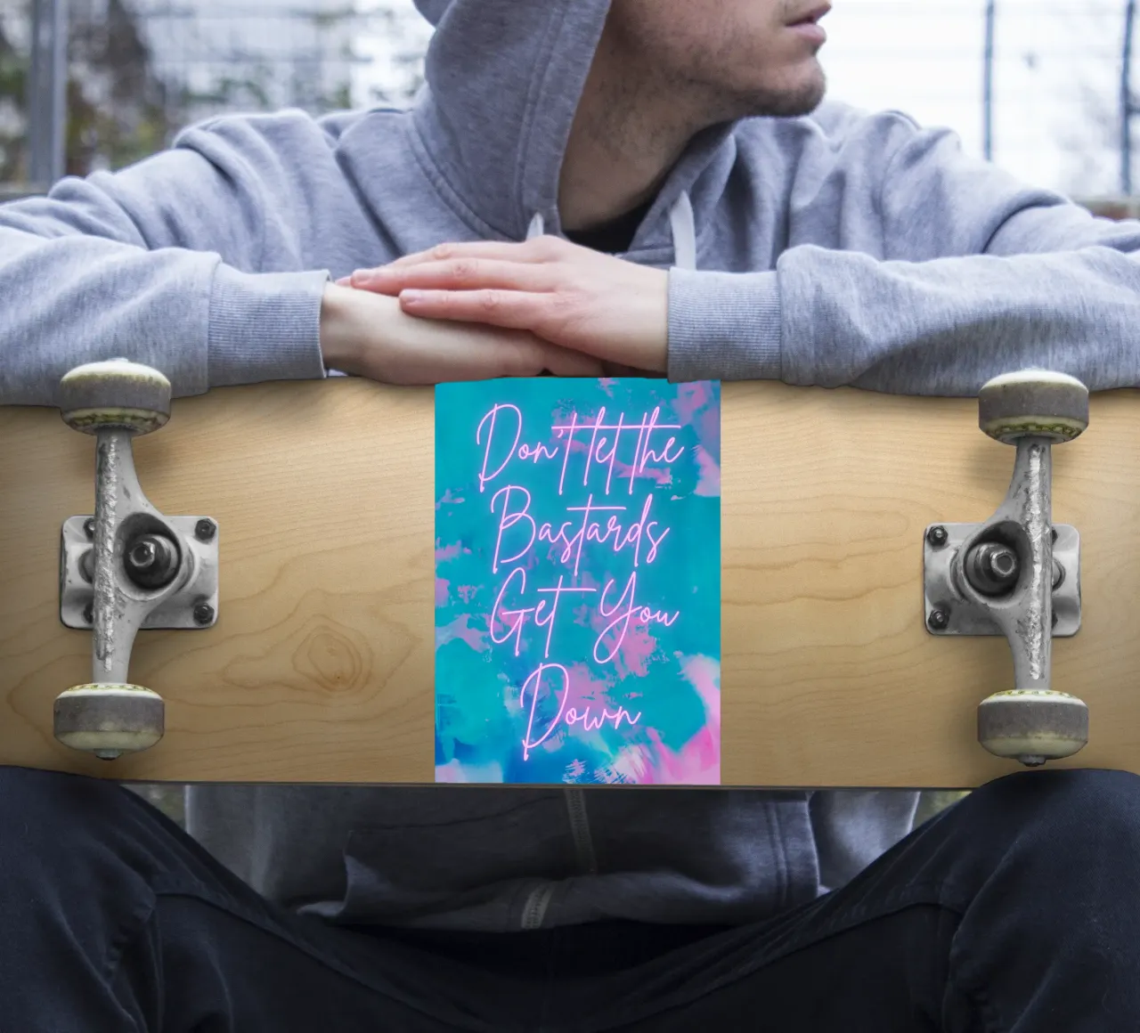 'Don't Let The Bastards Get You Down' Vibrant Abstract Print sticker by FABOArt