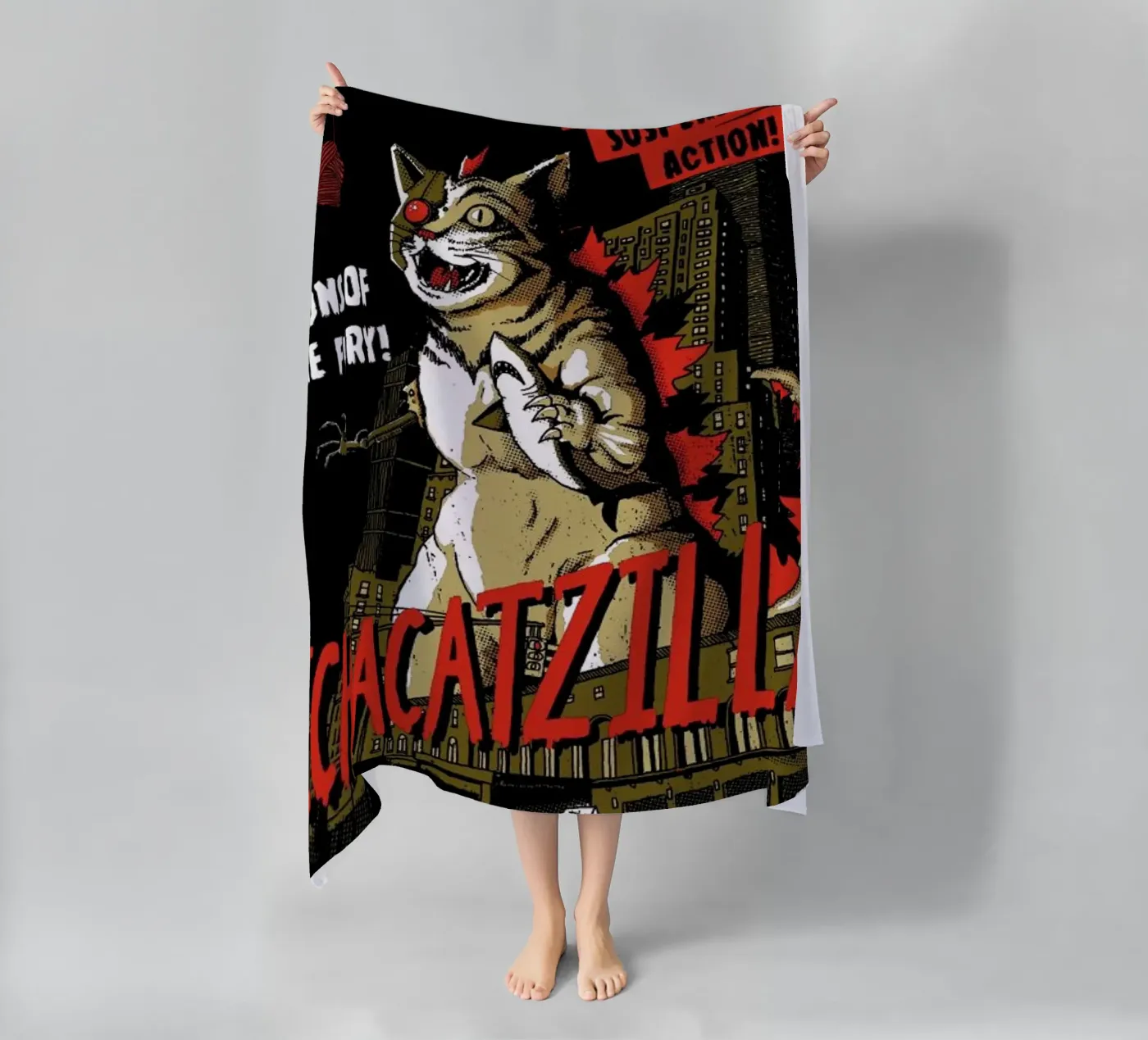 Mecha Catzilla beach towel by DinoMike