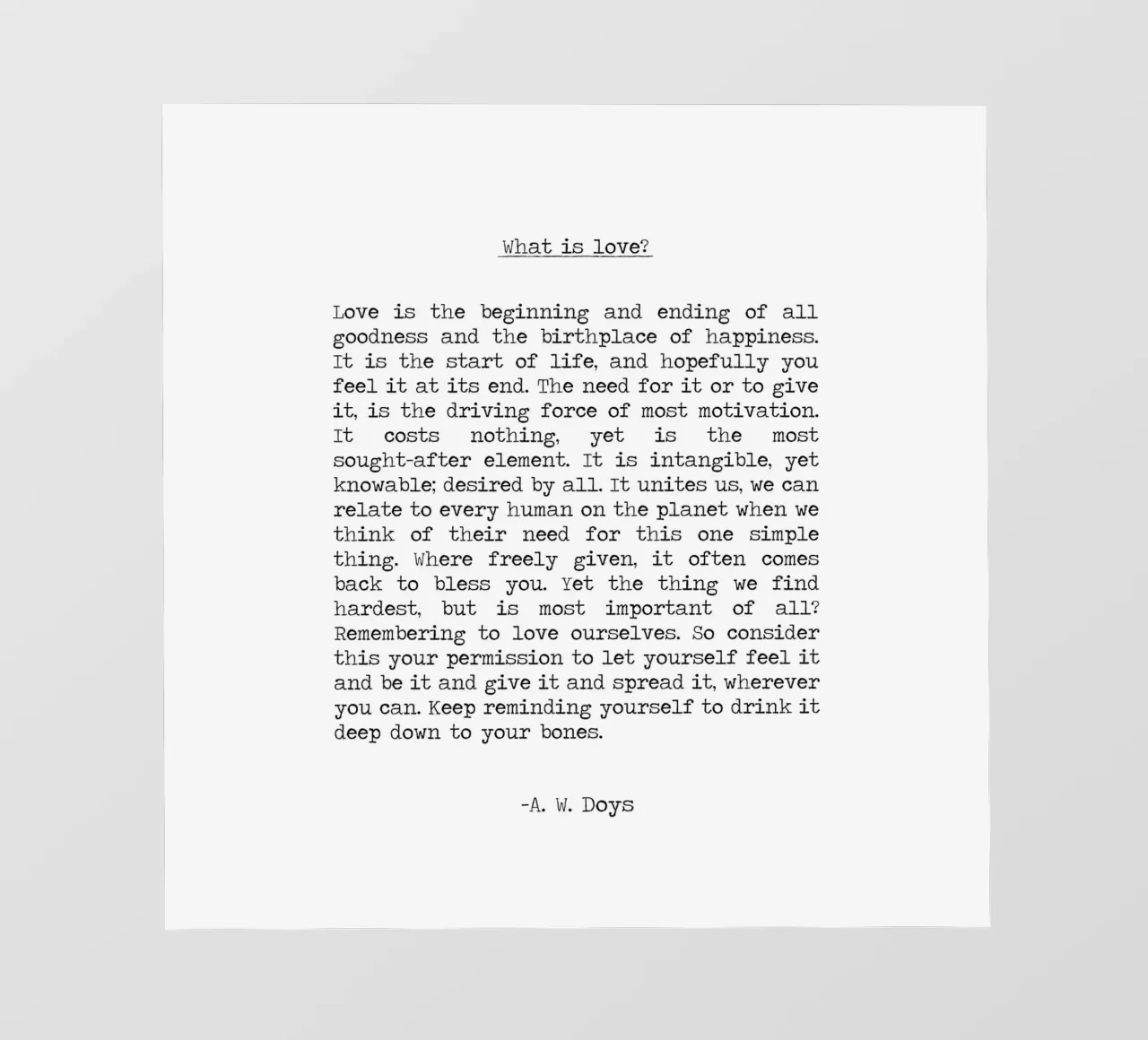 Was ist Liebe? Liebe Gedicht Zitat von A W Doys PVC Plane von Summer Soul Co. - Quotes