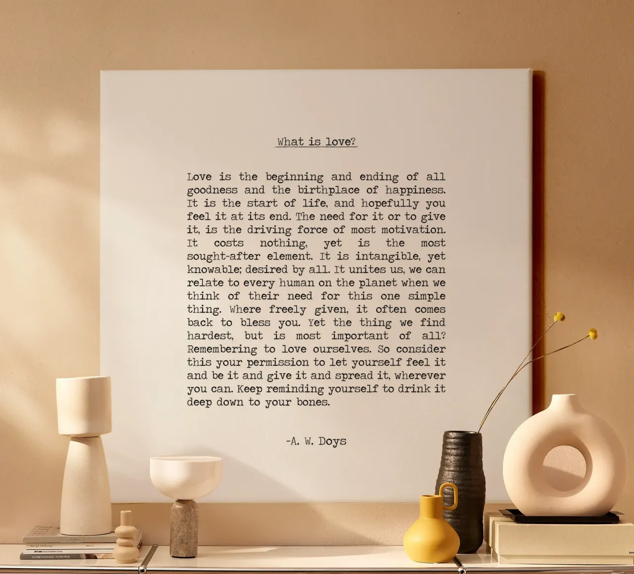Was ist Liebe? Liebe Gedicht Zitat von A W Doys Leinwand mit Schattenfugenrahmen von Summer Soul Co. - Quotes