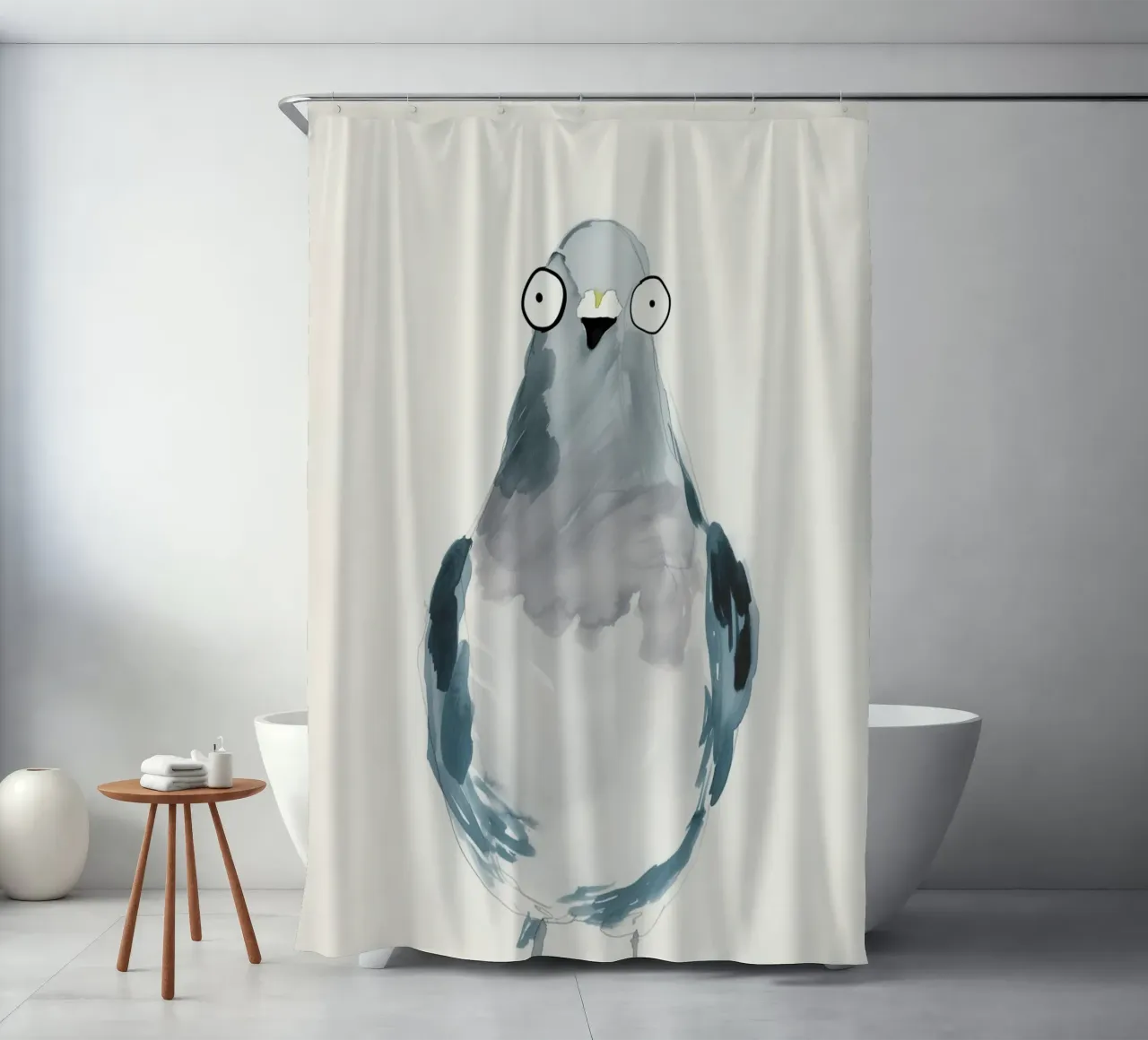 Divertida paloma de acuarela cortina de baño de Carinaprint