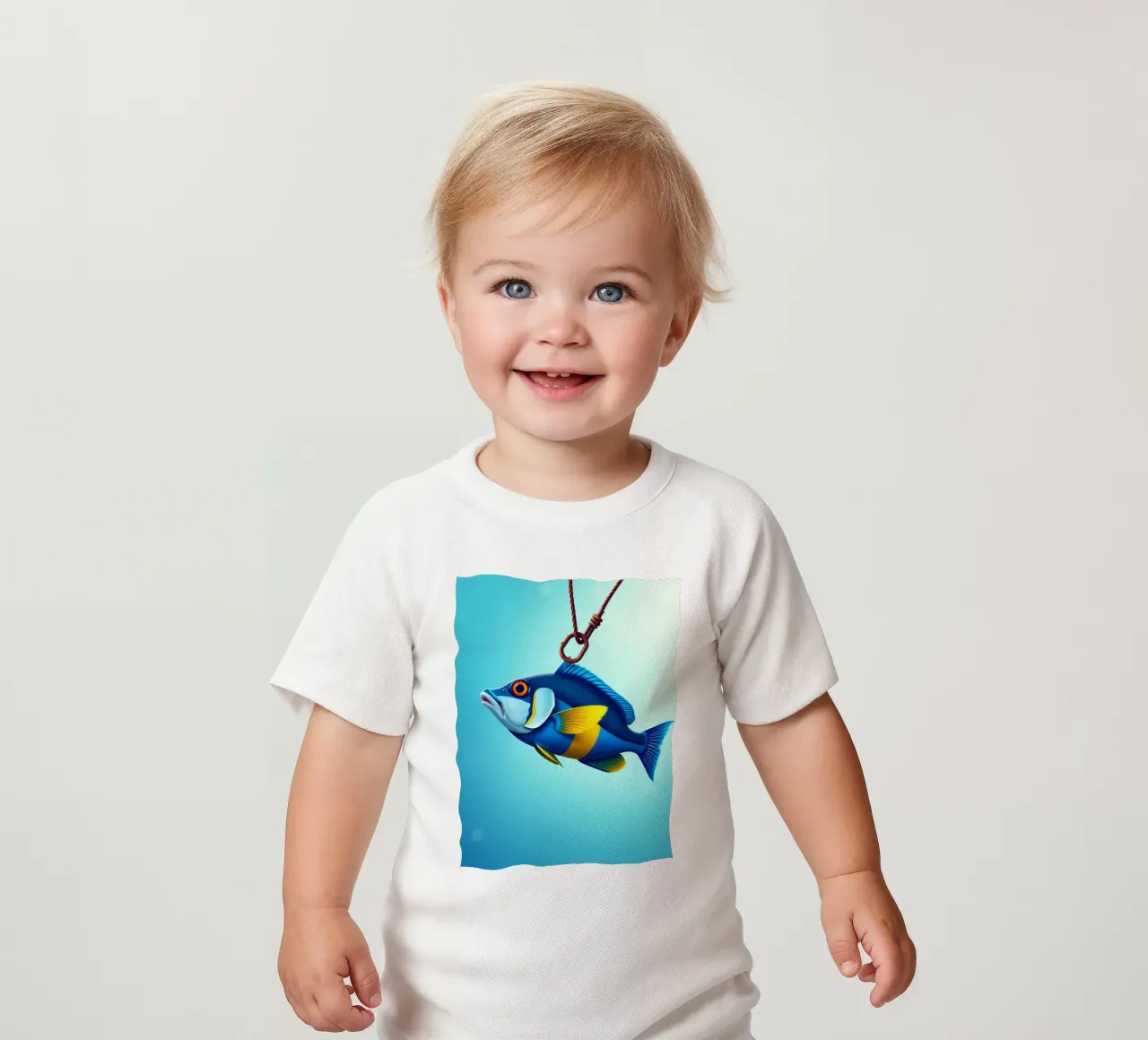 Un poisson coloré capturé sur un hameçon immergé dans l'eau bleue t-shirt pour bébé de DesignDoodle