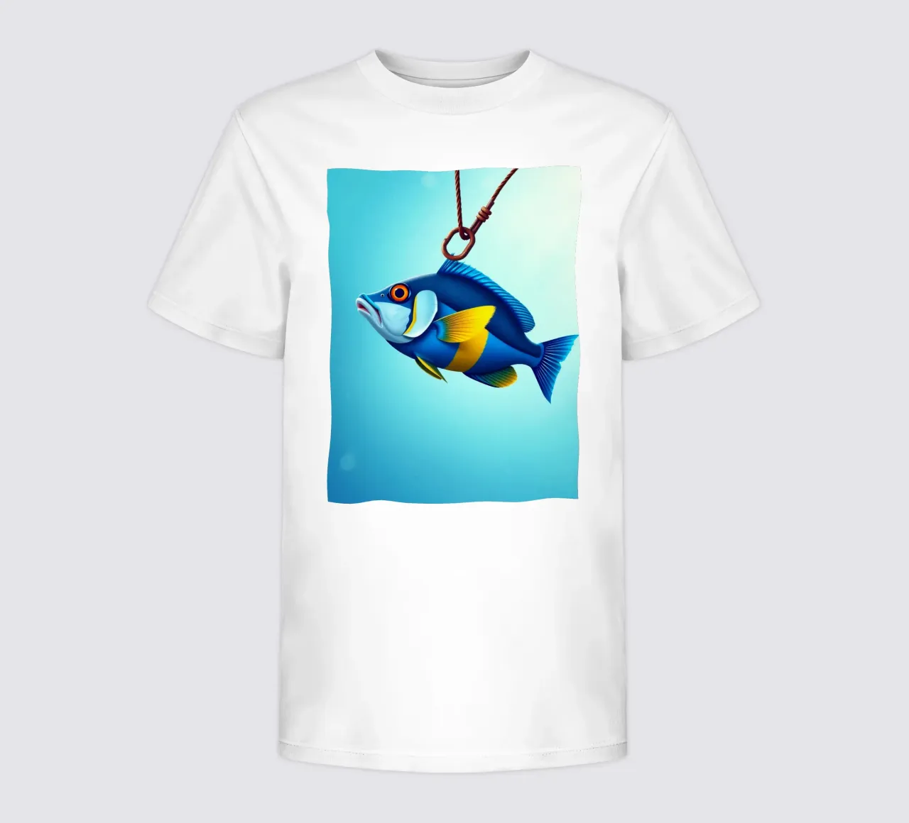 Un poisson coloré capturé sur un hameçon immergé dans l'eau bleue t-shirt enfant de DesignDoodle