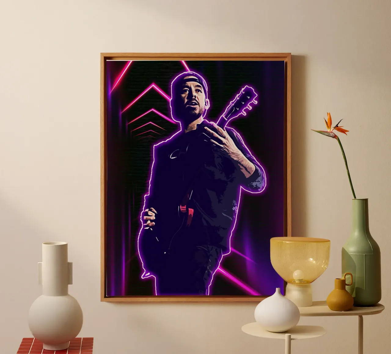 Mike Shinoda Neon Kunst canvas met Baklijst van neonartroom
