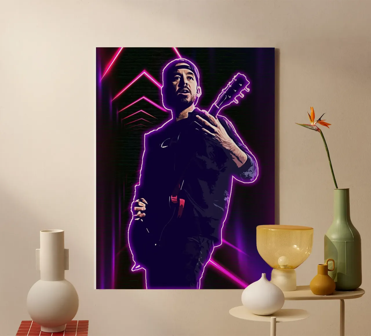 Mike Shinoda Neon Kunst canvas met Baklijst van neonartroom