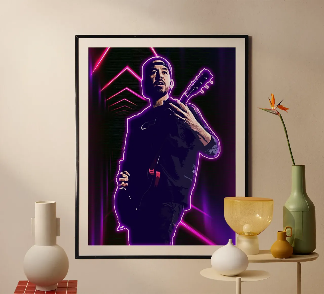 Arte al neon di Mike Shinoda poster con telaio in legno da neonartroom