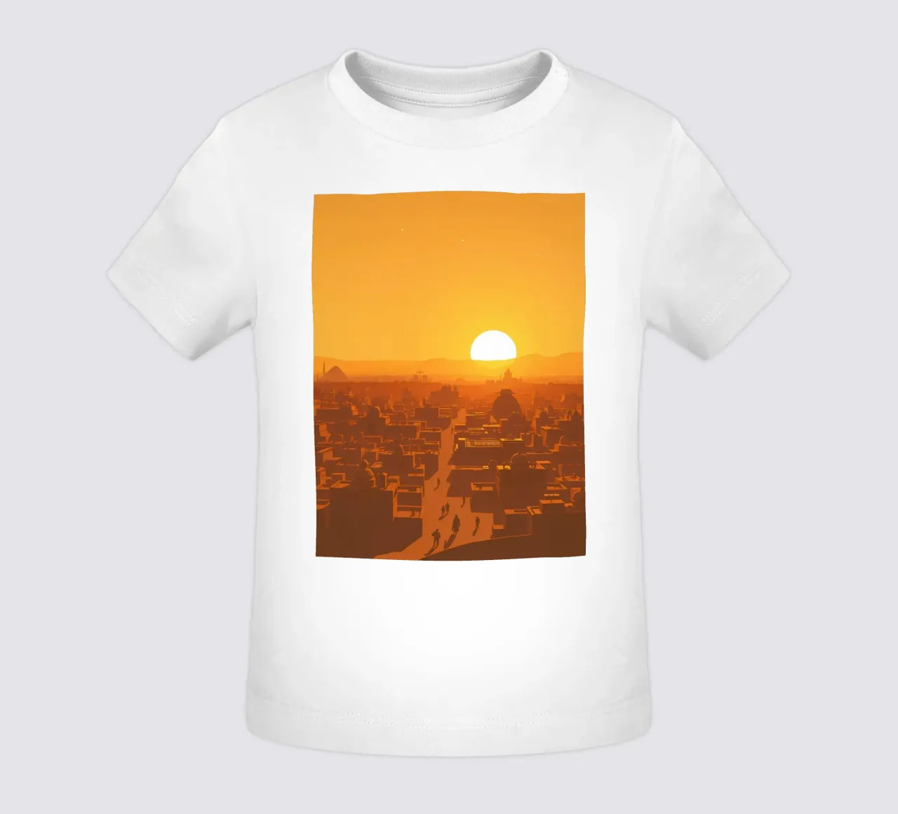 Tramonto sulla città antica con sagome di persone che camminano maglietta neonato da DesignDoodle