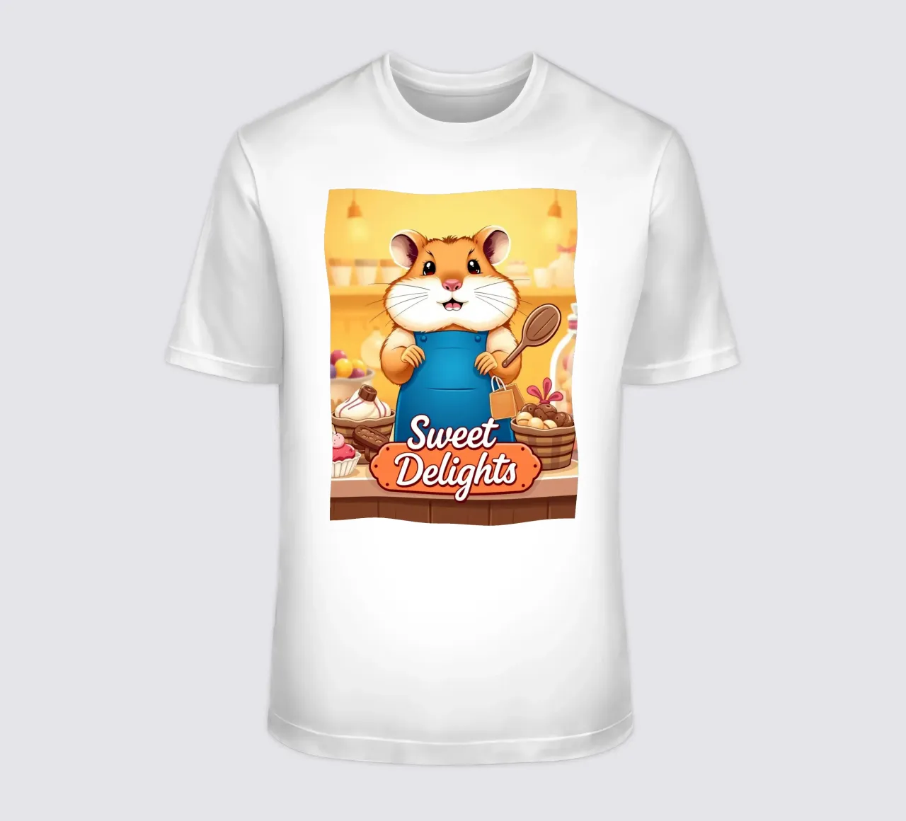Un allegro criceto in grembiule prepara gioiosamente un dolce t-shirt da DesignDoodle