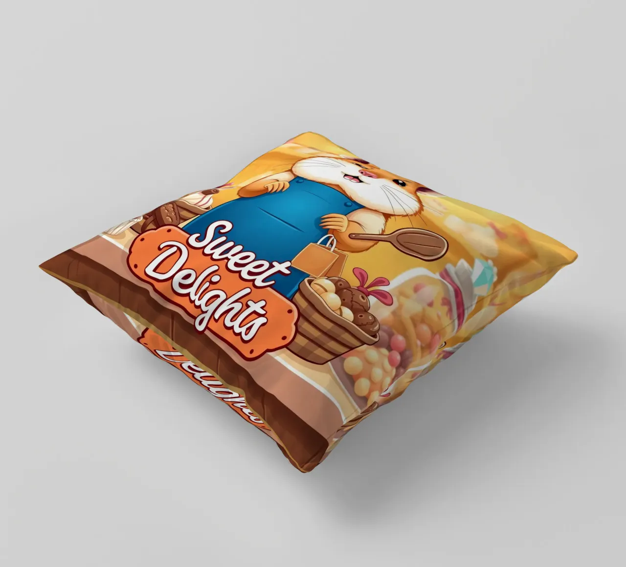 Un allegro criceto in grembiule prepara gioiosamente un dolce cuscino da DesignDoodle
