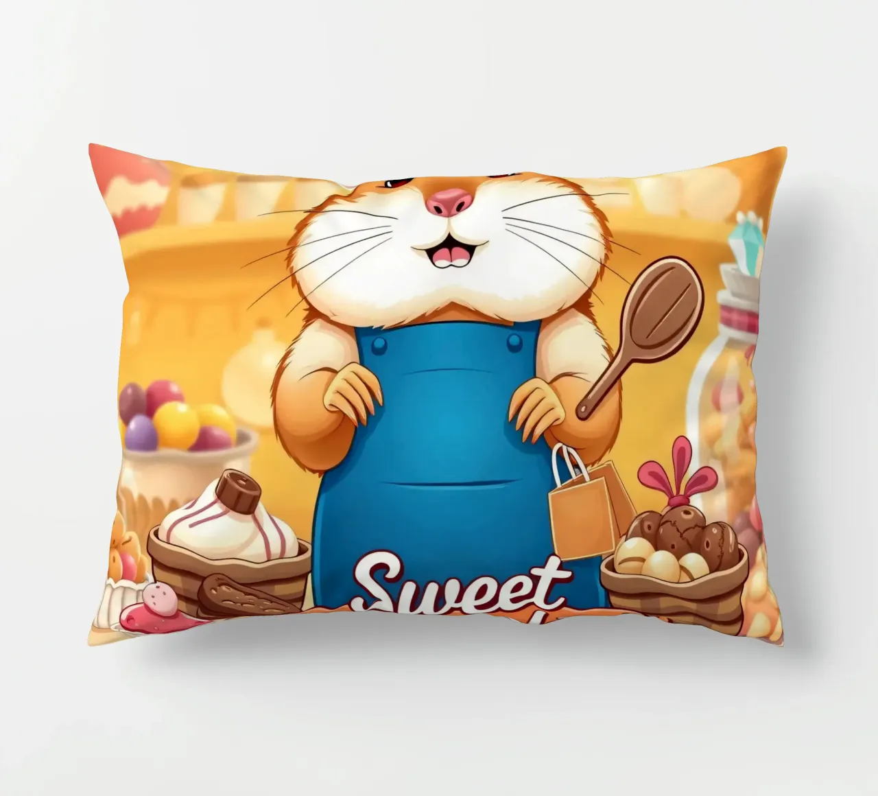 Un allegro criceto in grembiule prepara gioiosamente un dolce cuscino da DesignDoodle