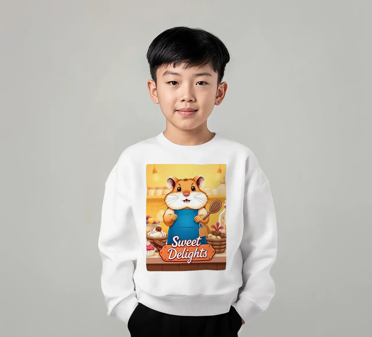 Un allegro criceto in grembiule prepara gioiosamente un dolce felpa bambino da DesignDoodle