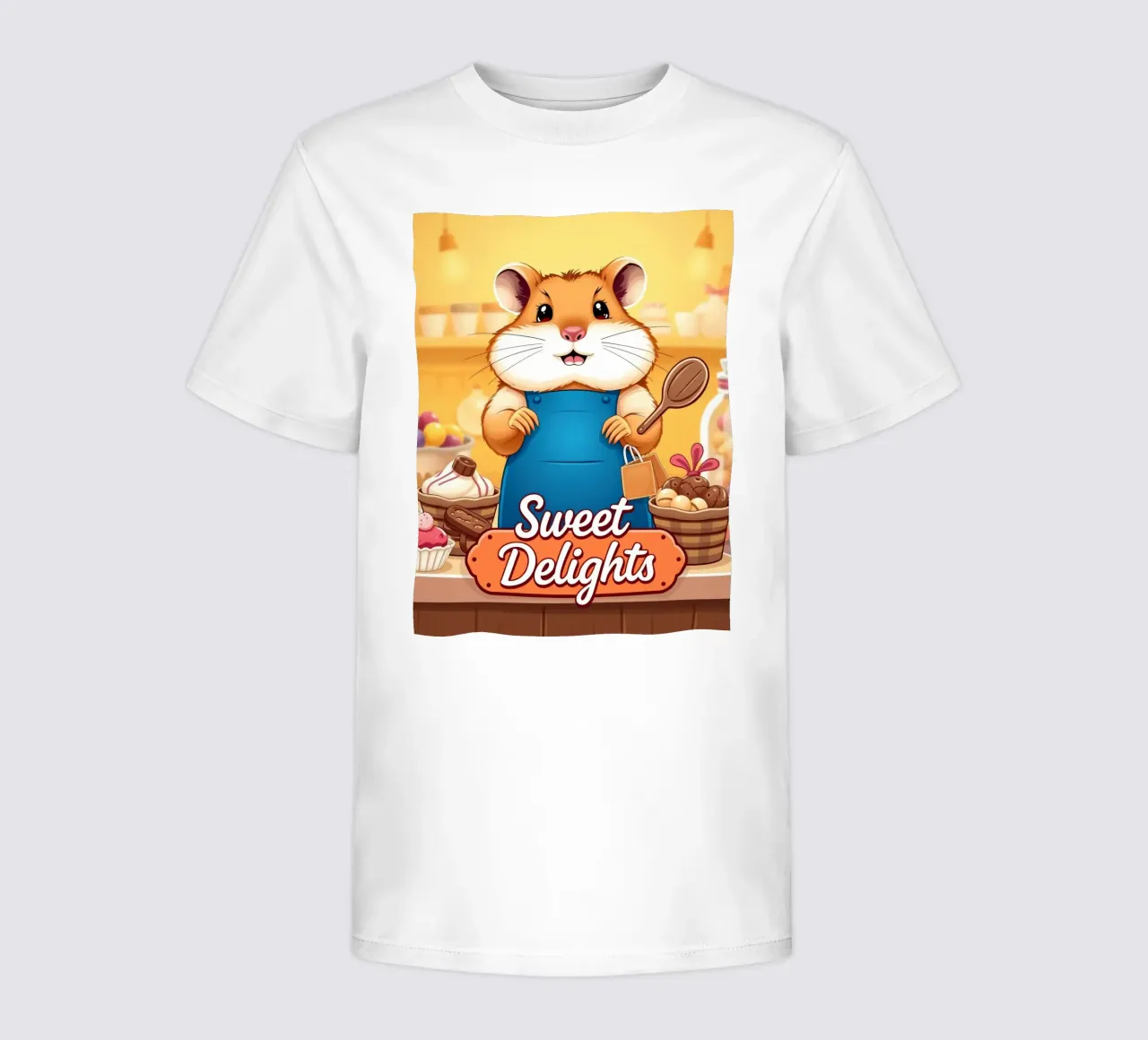 Un allegro criceto in grembiule prepara gioiosamente un dolce t-shirt bambini da DesignDoodle