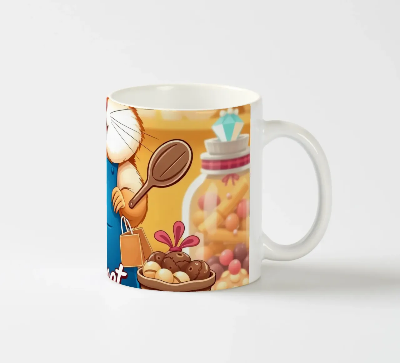 Un allegro criceto in grembiule prepara gioiosamente un dolce tazza in ceramica da DesignDoodle