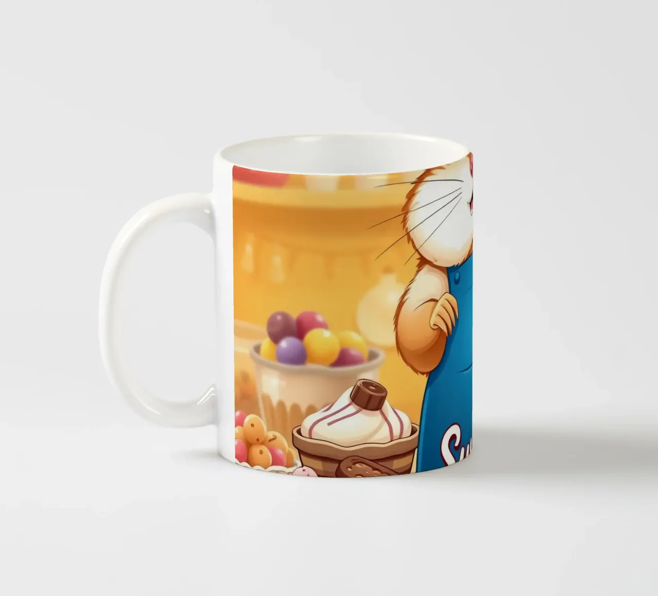 Un allegro criceto in grembiule prepara gioiosamente un dolce tazza in ceramica da DesignDoodle