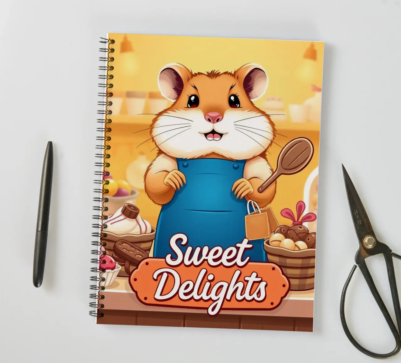 Un allegro criceto in grembiule prepara gioiosamente un dolce diario ad anelli da DesignDoodle