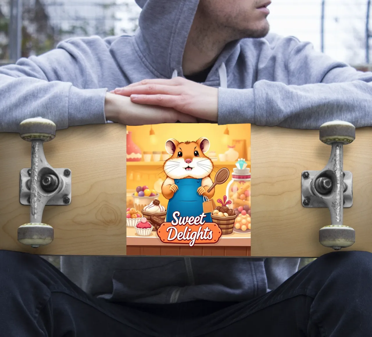 Un allegro criceto in grembiule prepara gioiosamente un dolce adesivo da DesignDoodle