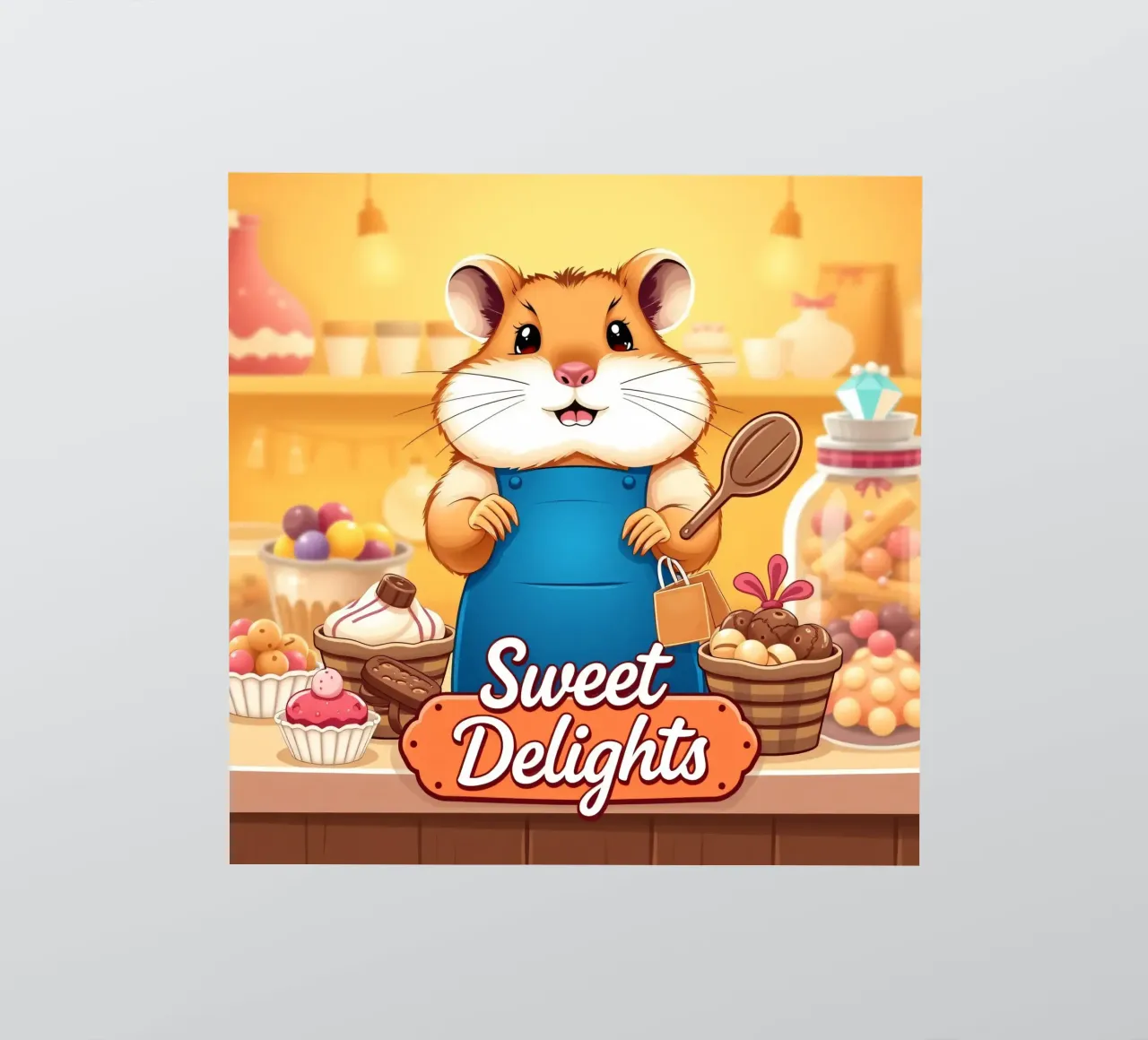 Un allegro criceto in grembiule prepara gioiosamente un dolce adesivo da DesignDoodle