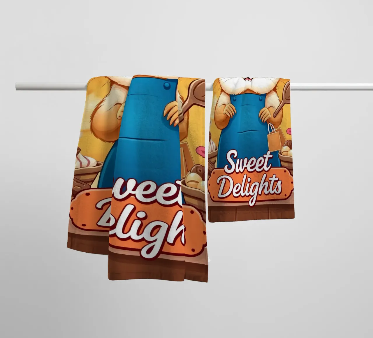 Un allegro criceto in grembiule prepara gioiosamente un dolce asciugamano da bagno da DesignDoodle