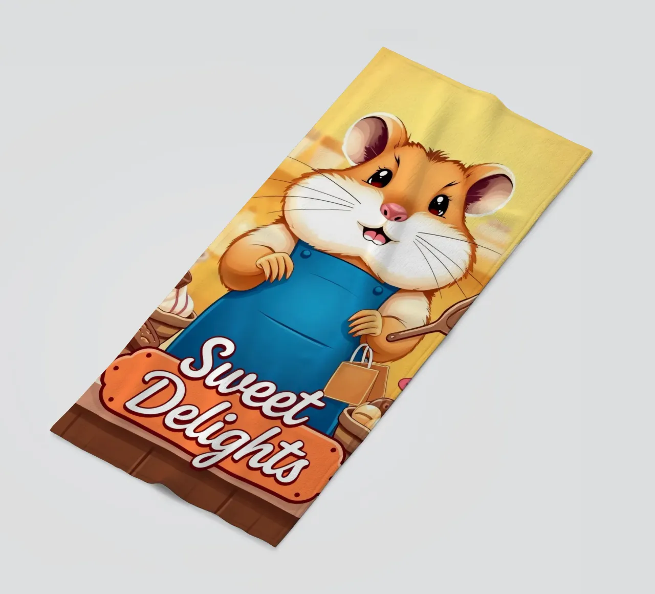 Un allegro criceto in grembiule prepara gioiosamente un dolce telo mare da DesignDoodle
