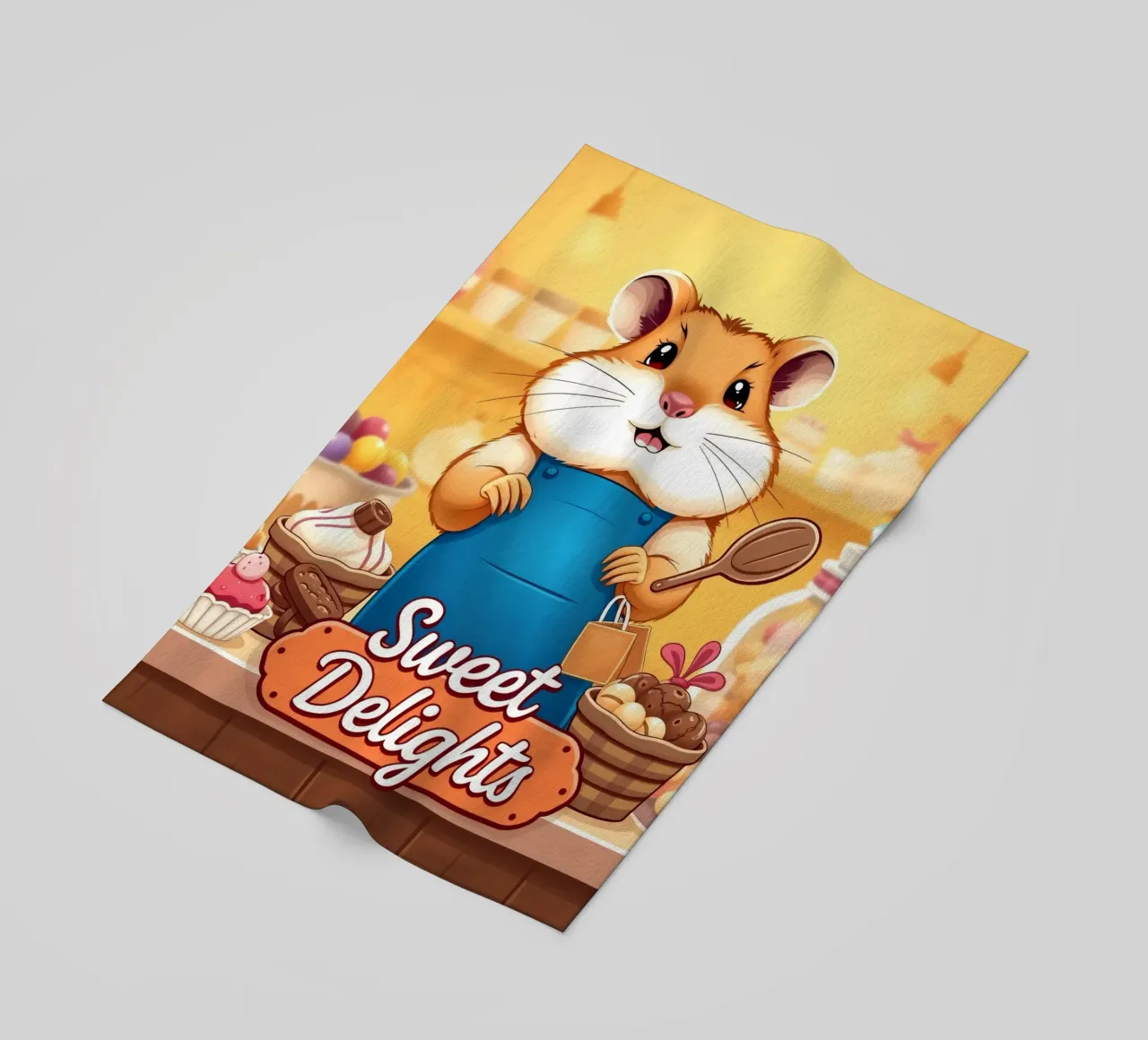 Un allegro criceto in grembiule prepara gioiosamente un dolce telo mare da DesignDoodle