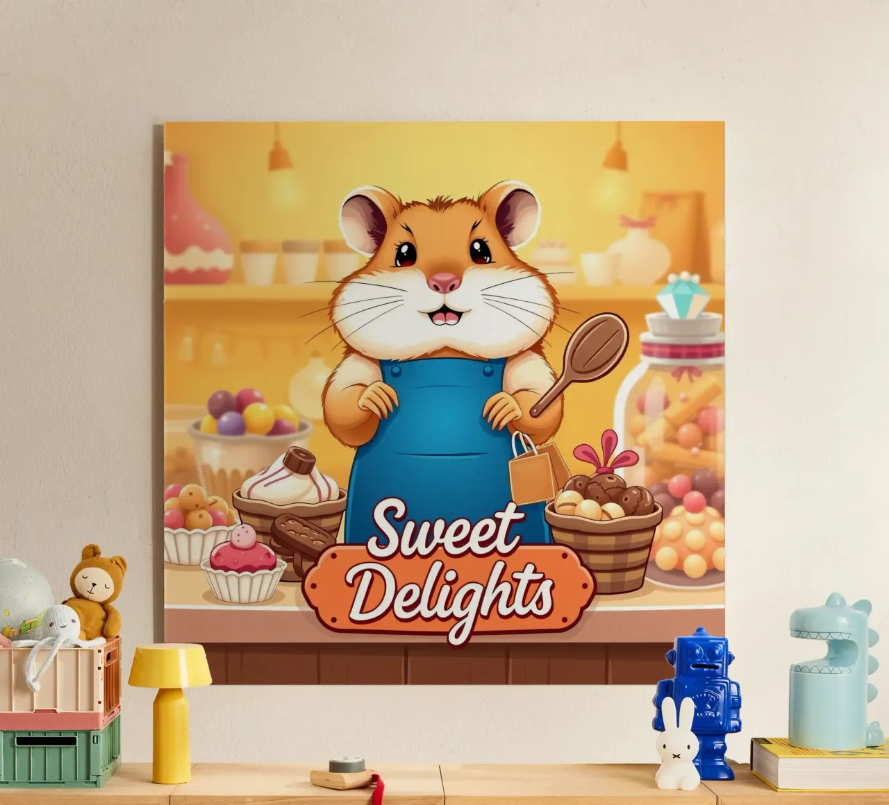 Un allegro criceto in grembiule prepara gioiosamente un dolce plexiglass da DesignDoodle