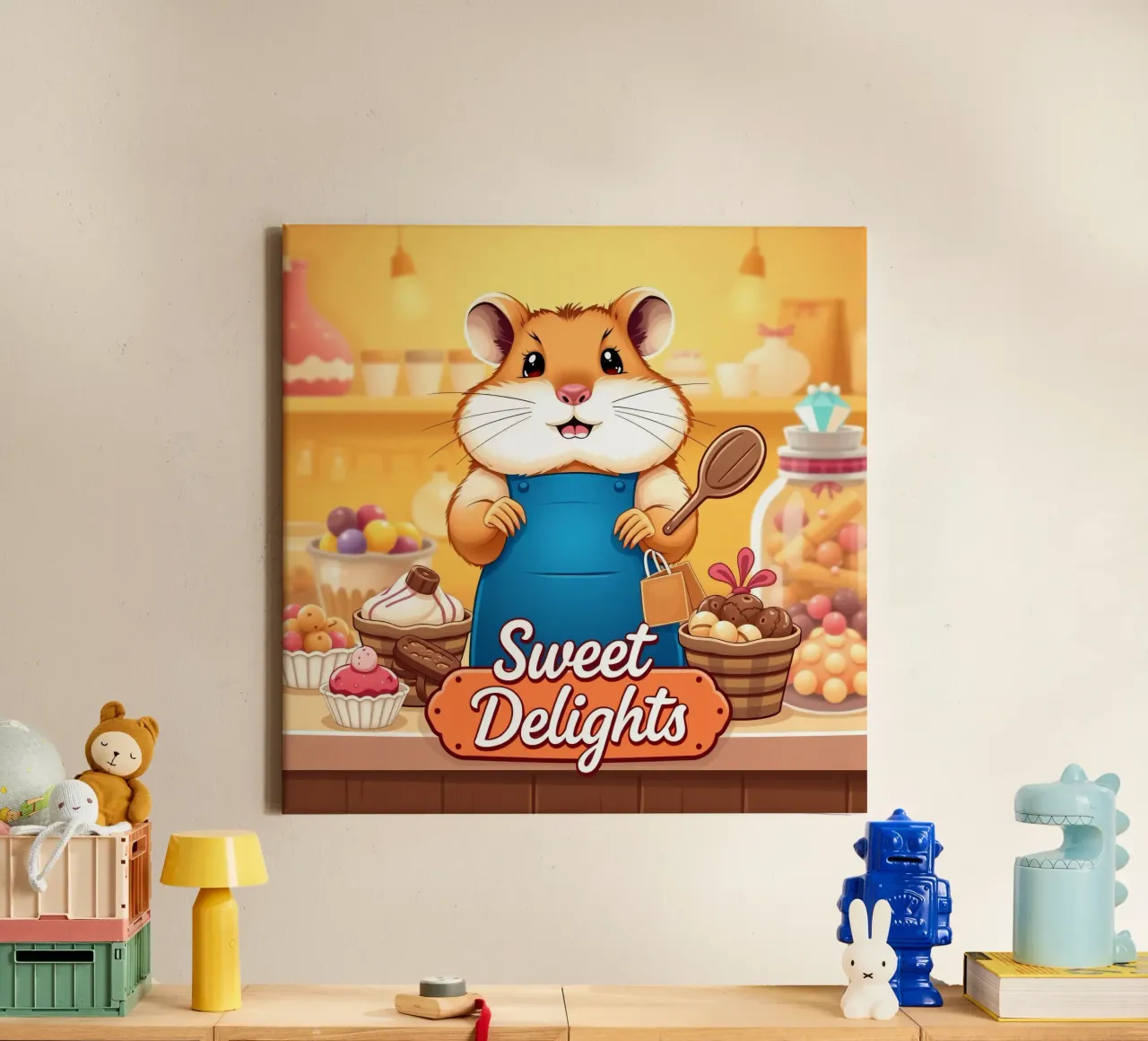 Un allegro criceto in grembiule prepara gioiosamente un dolce tela da DesignDoodle