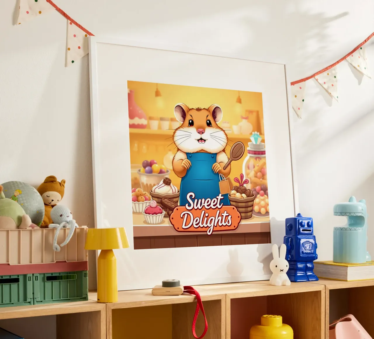 Un allegro criceto in grembiule prepara gioiosamente un dolce poster da DesignDoodle