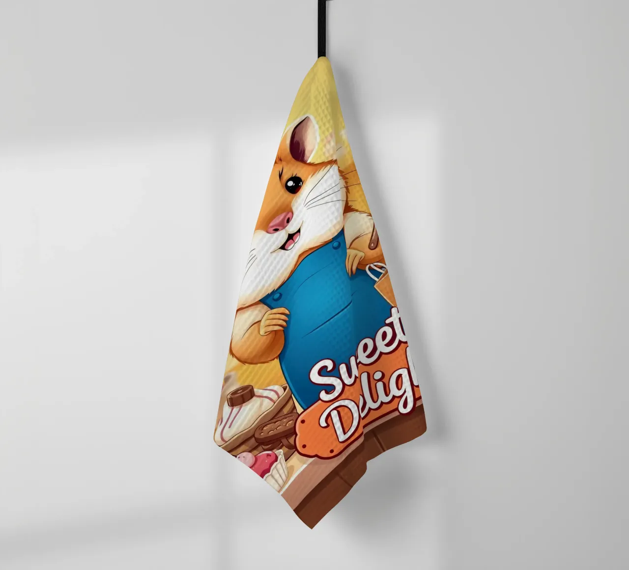 Un allegro criceto in grembiule prepara gioiosamente un dolce canovaccio da cucina da DesignDoodle