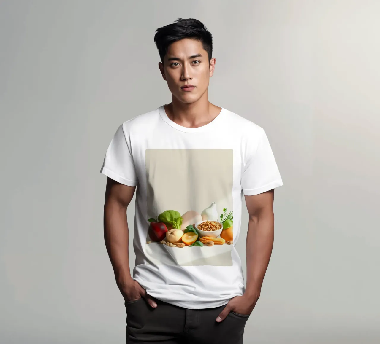Una vivace composizione di frutta, verdura e noci fresche t-shirt da DesignDoodle