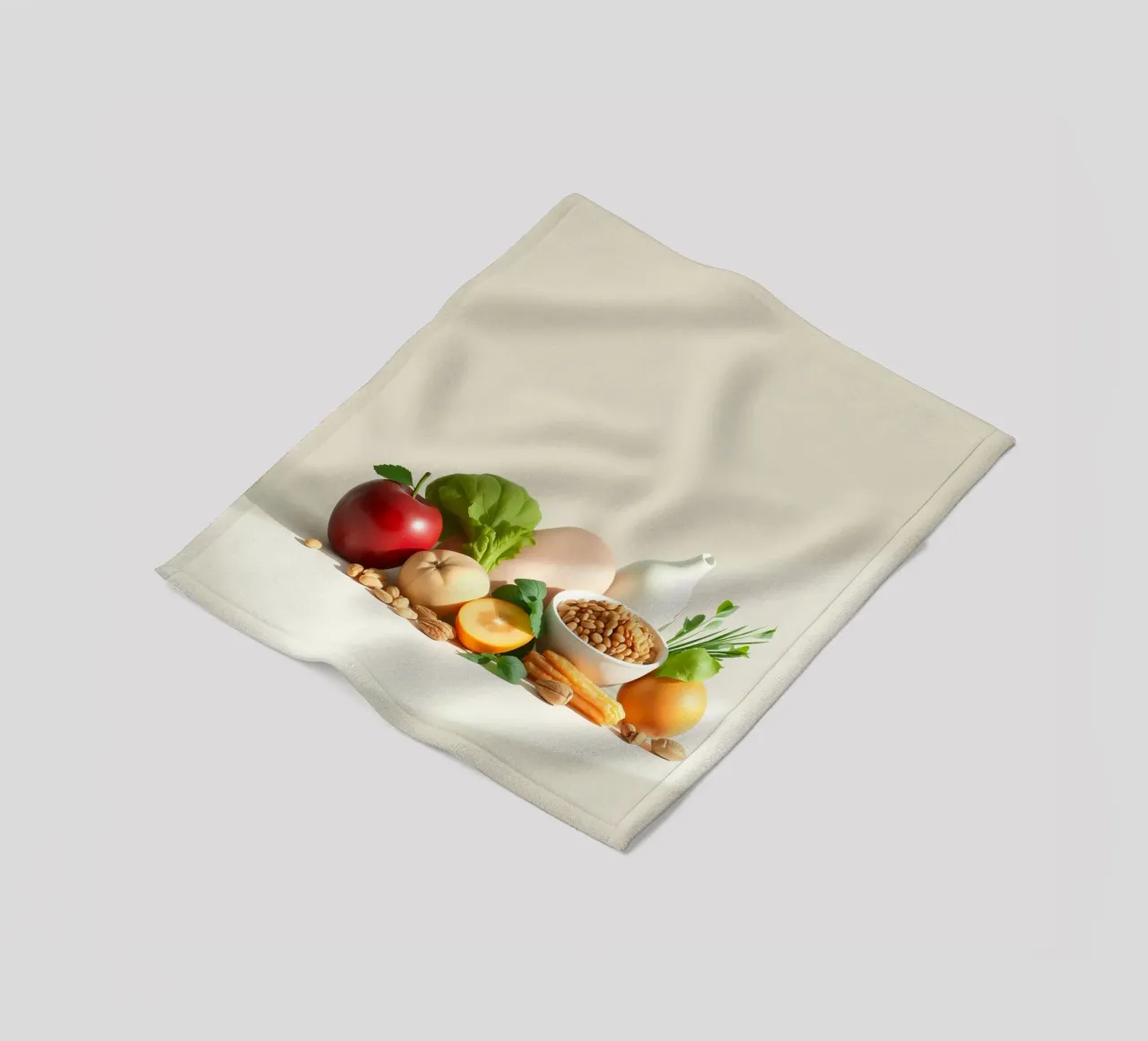 Una vivace composizione di frutta, verdura e noci fresche coperta in pile da DesignDoodle