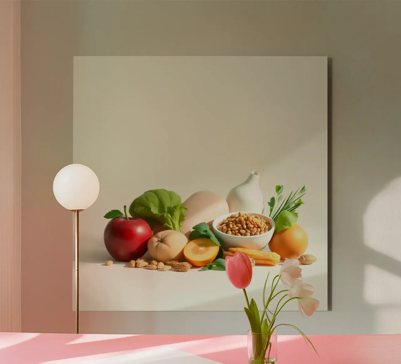 Una vivace composizione di frutta, verdura e noci fresche alluminio dibond da DesignDoodle