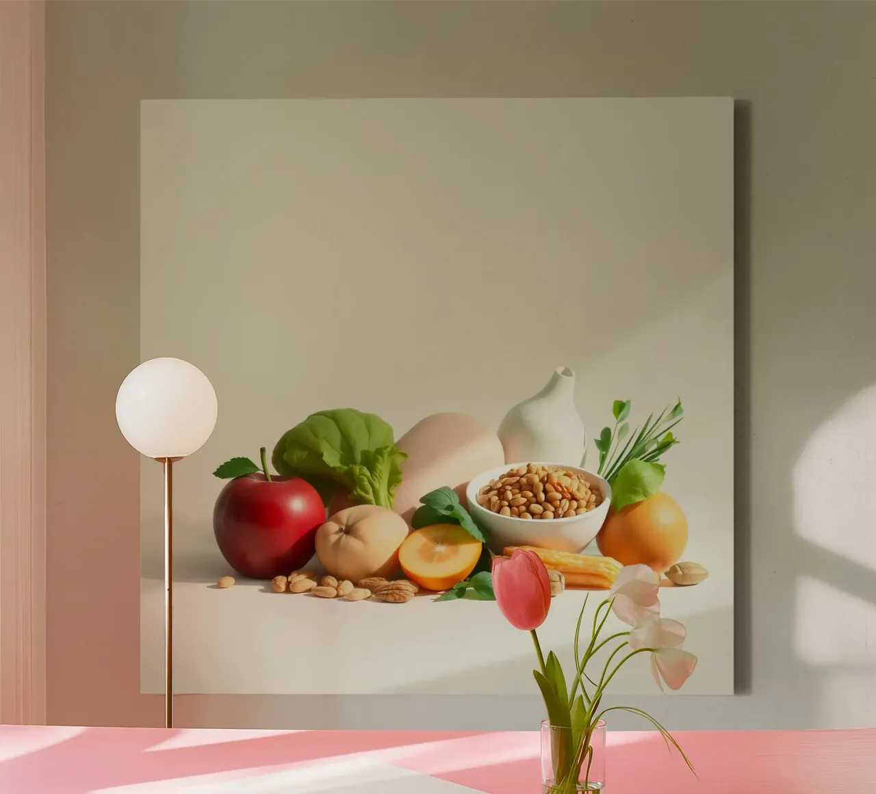 Una vivace composizione di frutta, verdura e noci fresche tela con Cornice a cassetta da DesignDoodle